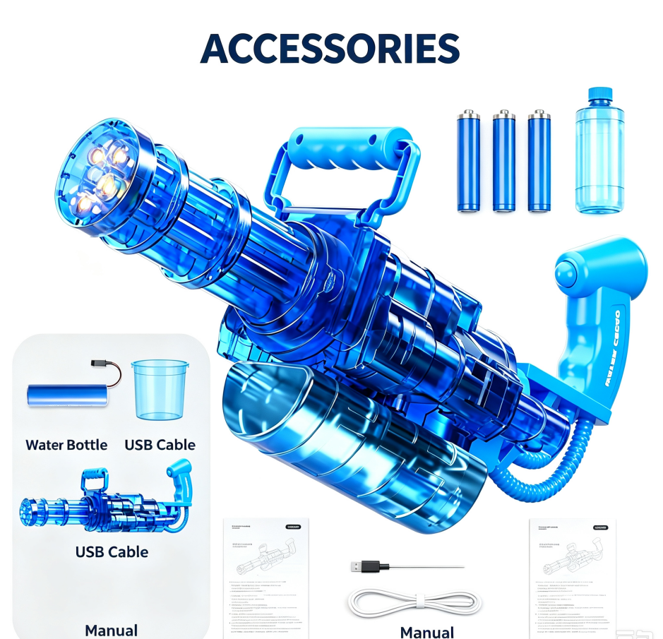 Electric Gatling Water Gun Toy for Kids, Water Blaster with Flame‑Effect Light