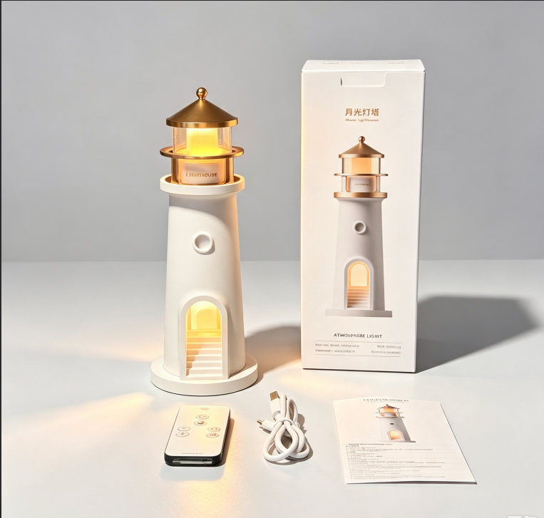 Lighthouse Shape Moon Ambient Night Light, Bedroom Bedside Sleep‑Aid Table Lamp