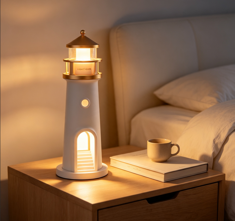 Lighthouse Shape Moon Ambient Night Light, Bedroom Bedside Sleep‑Aid Table Lamp