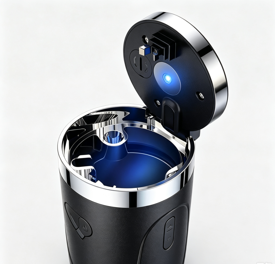 One‑Touch Open Car Ashtray, Portable Odor‑Sealing Vehicle Ash Holder with Lid