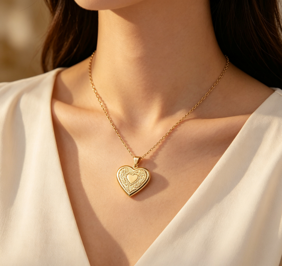 Women Openable Heart Locket Pendant Necklace, Memory Photo Keep‑Sake Clavicle Chain Jewelry