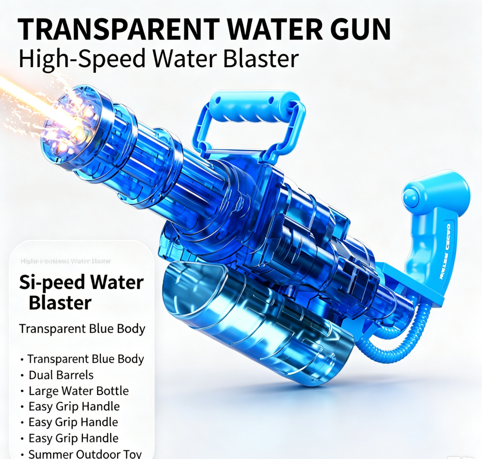Electric Gatling Water Gun Toy for Kids, Water Blaster with Flame‑Effect Light