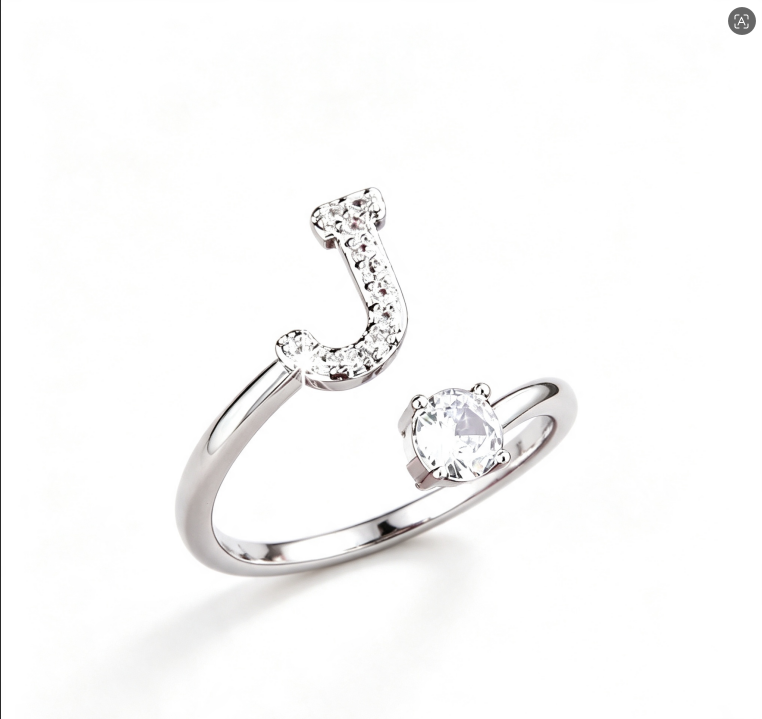 Simple Daily Women Open Ring, Micro Inlaid Zircon Letter Adjustable Finger Jewelry