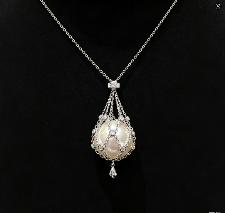 Dreamcatcher Sparkling Diamond Inlaid Mesh Pearl Necklace