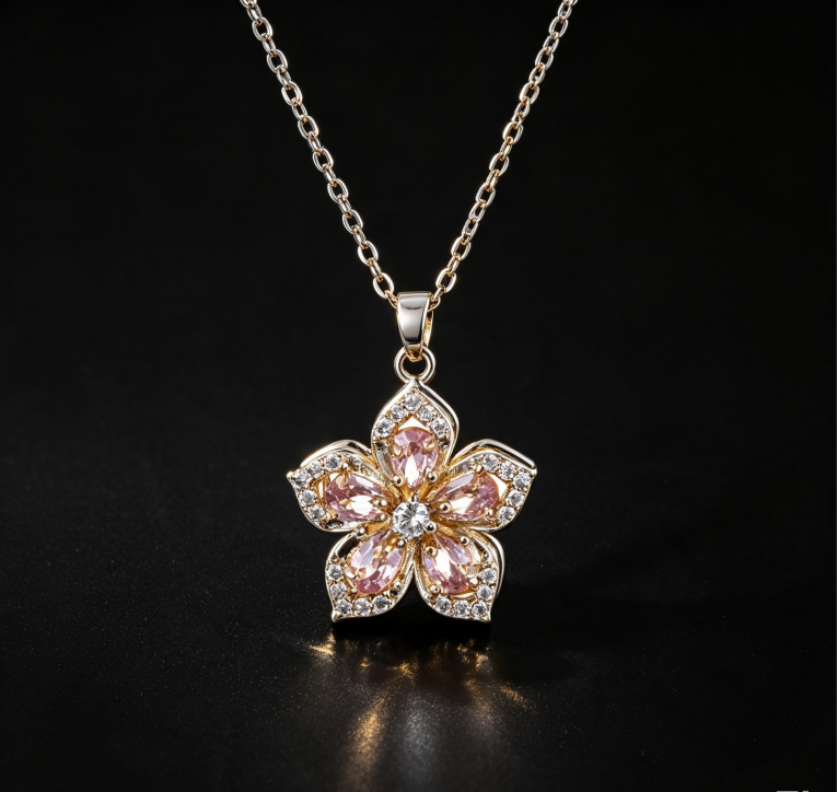 Elegant 360° Rotatable Bauhinia Zircon Necklace, Shiny Flower Pendant Women Luxury Jewelry