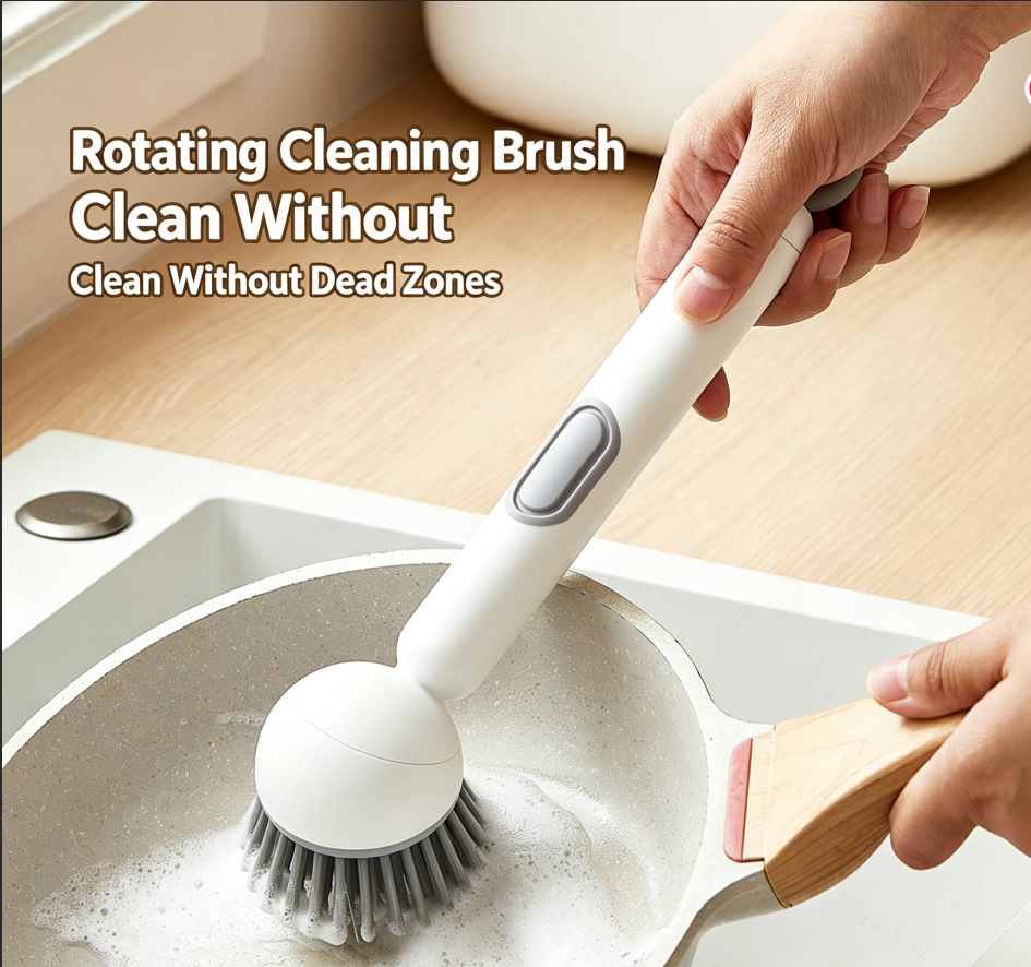 Long Handle Rotating Dish Brush with Liquid Adding Function, Multifunctional Kitchen Cleaning Brush, Oil-proof & Safe for Pots