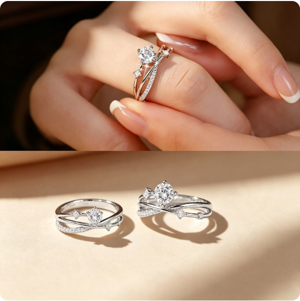 Adjustable Open Moissanite Ring, Micro Inlaid Zircon Ladies Index Finger Jewelry