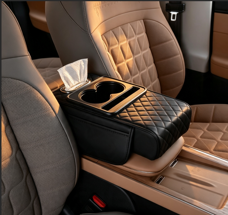 4‑in‑1 Multifunctional Car Armrest Box, Tissue Holder Cup Holder Storage Organizer Pad