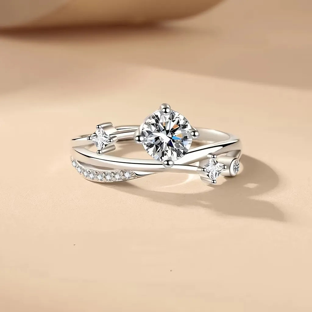 Adjustable Open Moissanite Ring, Micro Inlaid Zircon Ladies Index Finger Jewelry
