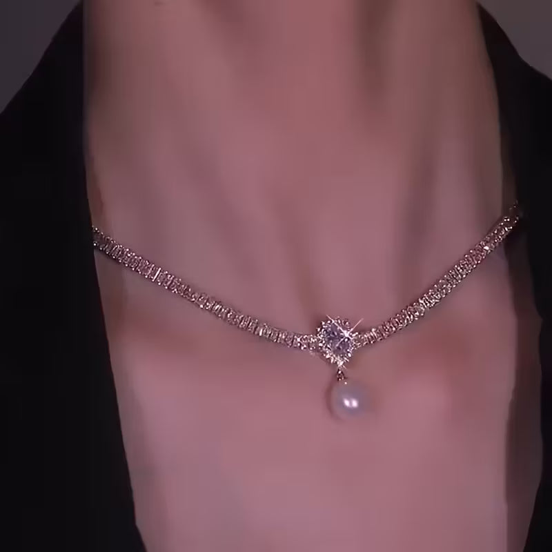 French Court Multi-Layer Rhinestone Pearl Stack Necklace