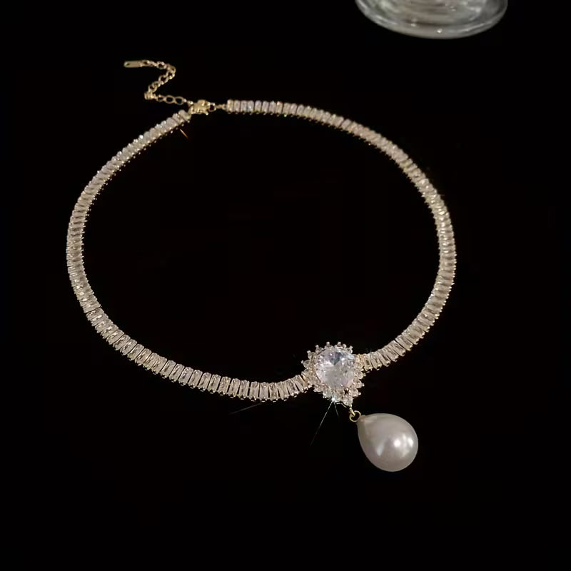 French Court Multi-Layer Rhinestone Pearl Stack Necklace