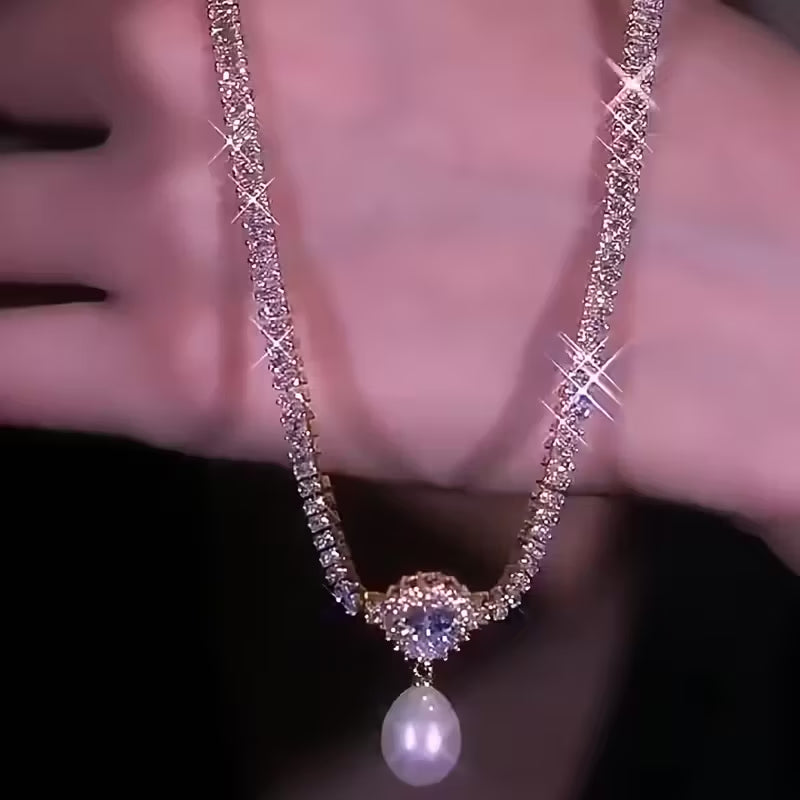French Court Multi-Layer Rhinestone Pearl Stack Necklace